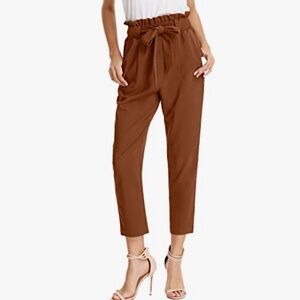 Grace Karin Paper Bag Waist Brown Belted Pants XS NWT